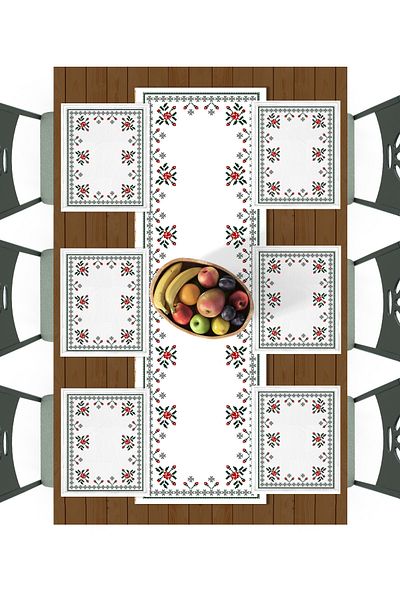 Filamente Ψηφιακό τυπωμένο Cross Stitch Runner - 6 PC American Service, Ανθεκτικό στους λεκέδες και Σετ τραπεζιού που πλένεται