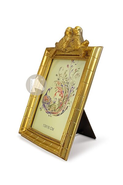 Dekoromi Dekoratif Kuşlu Vintage Fotoğraf Çerçevesi Gold (13X18 CM)