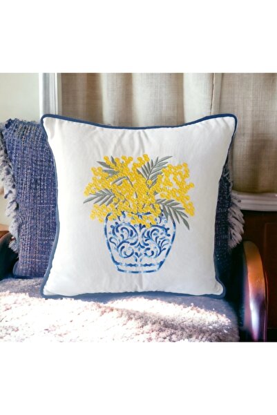 NAKIŞ HOME DESİGN BLUE BLANC NAKIŞ İŞLEMELİ BİYELİ VAZO KOLEKSİYON GÜL , LAVA...