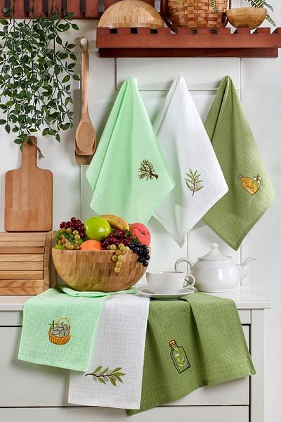 TABEA HOME Πανιά Κουζίνας Ελιάς 6 τεμαχίων - 40x60cm, Βαμβάκι, Πετσέτα
