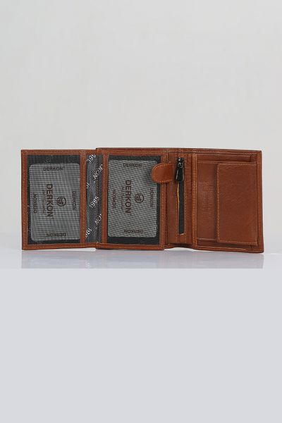 DERKON Tan Genuine Leather Men's Wallet with Additional Zipper