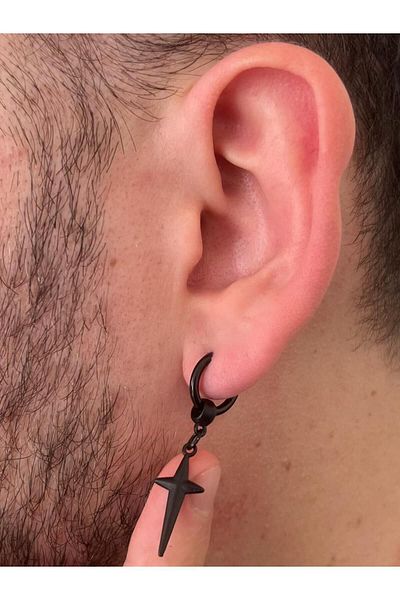 Piercing Market Steel & Silver Men's Unisex Steel Dangle Pole Star Earrings Rust No Darkening