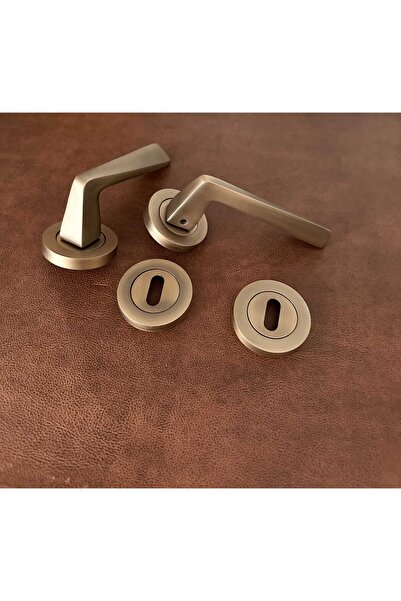 KOLDOOR Piramit Mat Antik Sarı Lüx Yuvarlak Rozetli Oda Kapı Kolu 4 Takım