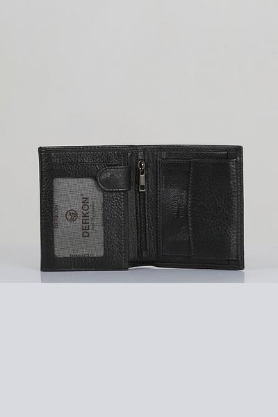 DERKON Black Genuine Leather - Men's Wallet with Additional Zipper