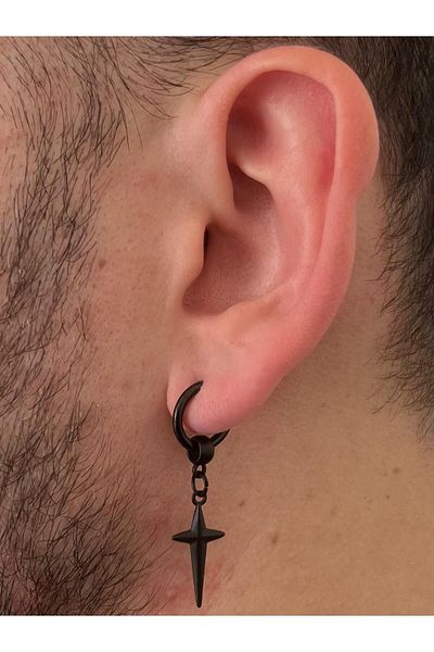 Piercing Market Steel & Silver Men's Unisex Steel Dangle Pole Star Earrings Rust No Darkening