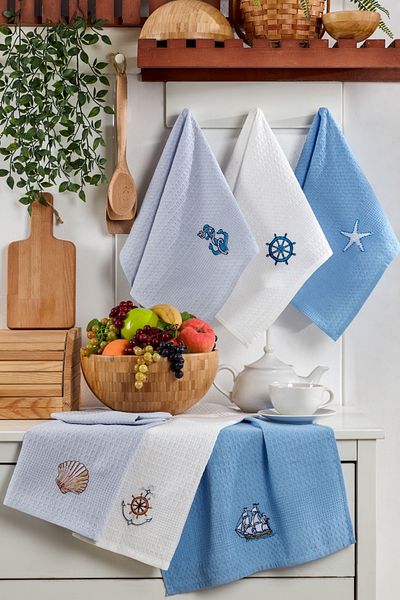 TABEA HOME Lavetă de bucătărie marin din 6 piese - Prosoape de bucătărie din bumbac 40x60cm