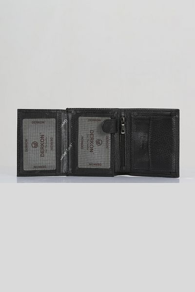 DERKON Black Genuine Leather - Men's Wallet with Additional Zipper