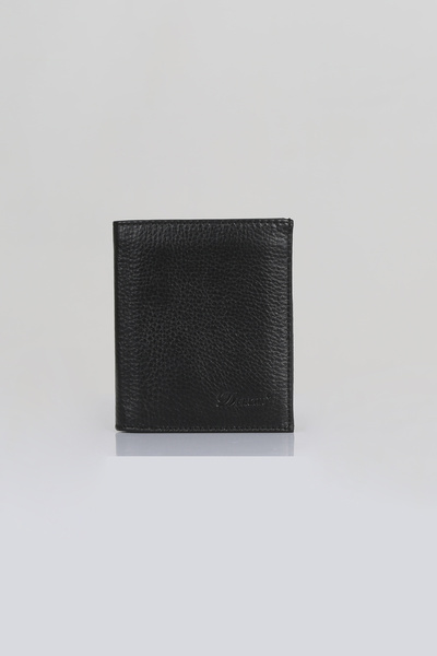 DERKON Black Genuine Leather - Men's Wallet with Additional Zipper