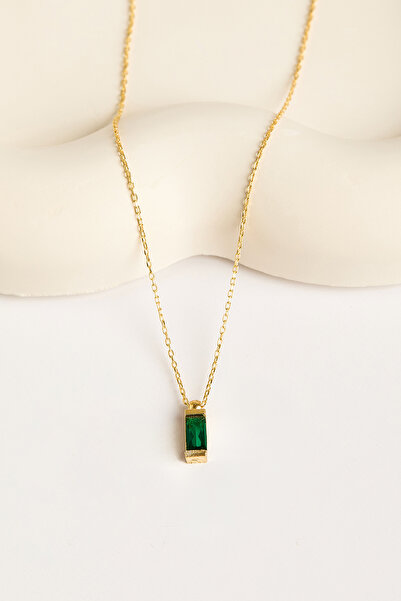 Elika Silver Kadın Minimal Yeşil Taşlı Model 925 Ayar Gümüş Kolye