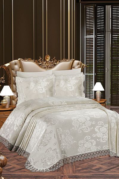 Çt Çeyizci Tekstil Double Pique Set Cream - Berfin