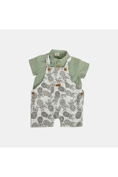 MİMBOKİDS Pineapple Patterned Salopet Shirt and Overalls for Baby Boy Set of 2