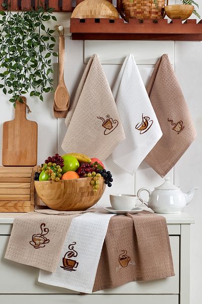 TABEA HOME Pachet de 6 cârpe de bucătărie pentru uscare cafea - prosoape de bucătărie din bumbac 40x60cm