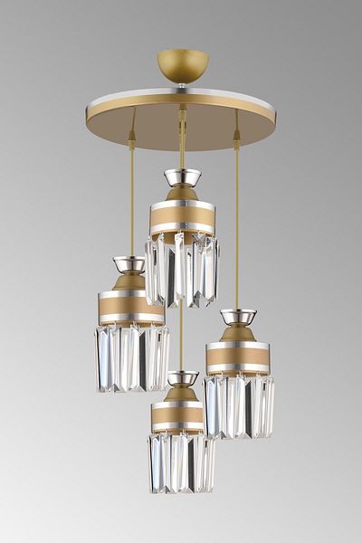 SONSUZ AYDINLATMA&AVİZE Tokyo 4-Piece Antique Pendant Lamp Crystal Stone Chrome Striped Cylinder Downward Facing Luxury Chandelier