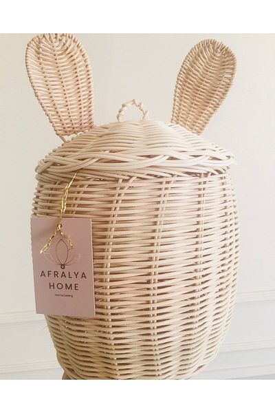 AFRALYAHOME سلة أذن أرنب - منظم الروطان - ديكور غرفة الأطفال 35 سم