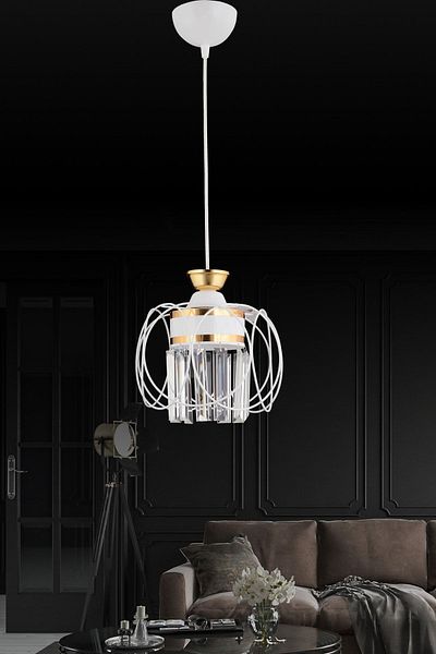 Docklight Pendant Lamp Tray White Single Sun Yellow Crystal Stone Downward Facing Luxury Chandelier
