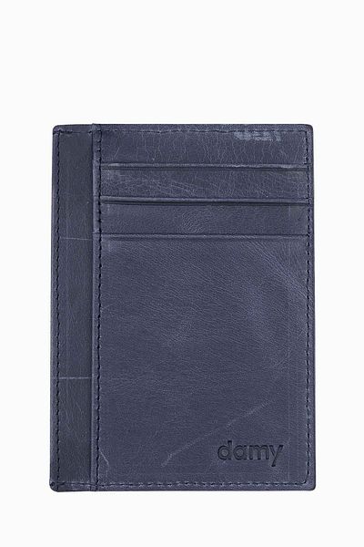 DAMY Δερμάτινη θήκη για κάρτες Navy Blue Unisex - Μίνιμαλ σχέδιο, Θήκη για κέρματα, Λεπτή κοπή K588