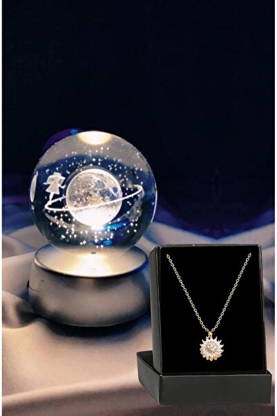 rk tasarım Renk Değiştiren Led Işıklı Cam Satürn Kız Küre Ay Lamba Kar Küresi &  Dönen Zirkon Güneş Kolye
