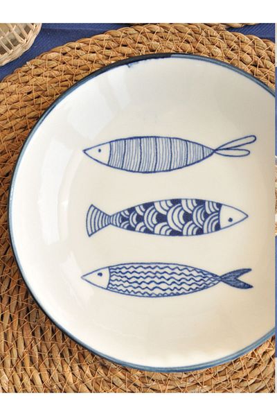 M'art Home Porcelain 2-Piece Fish Dinner Plate