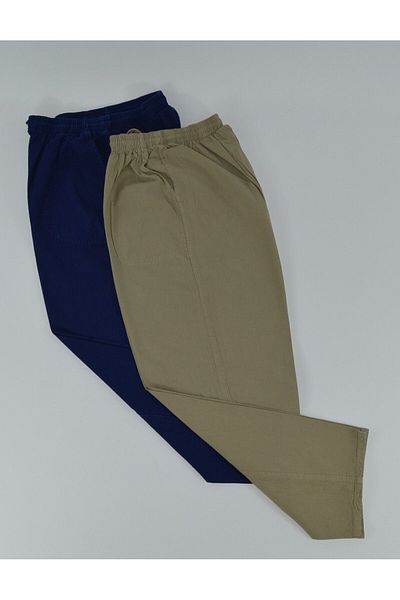 Kidiba Large Size Men's Trousers - 100% Cotton, 2 Pack, Hambez Washed