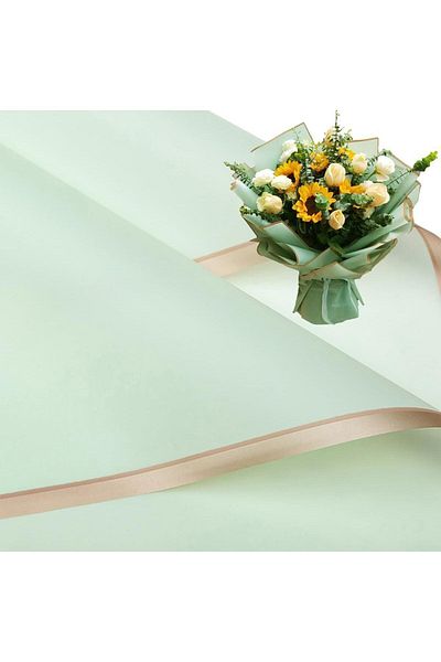 roco paper Nile Green Flower Bouquet Paper - Gold Edged, Matte Opp 58x58 Cm - 5 Pieces