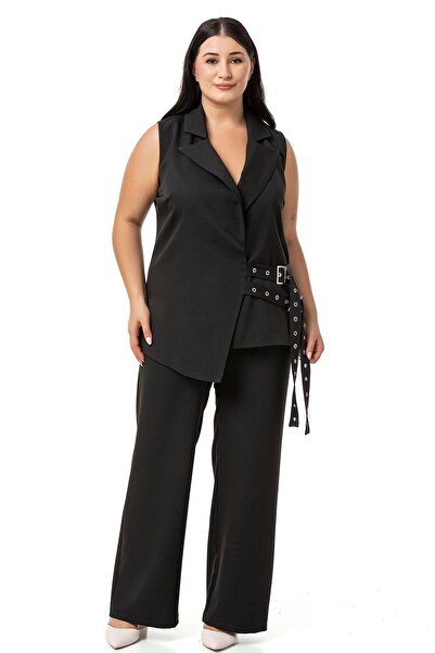 DISENTIS MODEST Nagy méretű fekete szemű öves mellény és nadrág szett