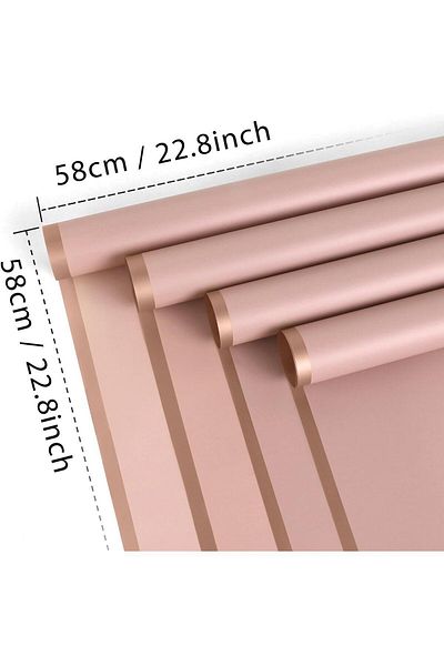 roco paper 20 قطعة من ورق باقة الزهور الوردي - حافة ذهبية غير لامعة OPP مقاس 58 × 58 سم لتغليف الزهور