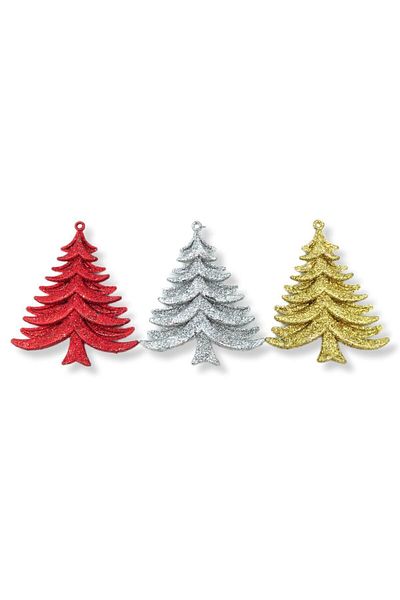roco paper New Year's Silvery Pine 3 Pieces - Red Silver Gold - 9X8 cm
