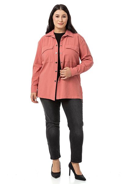 DISENTIS MODEST Plus Size Dried Rose Epaulet Shirt - Shoulder Slit, Sleeves and Snaps