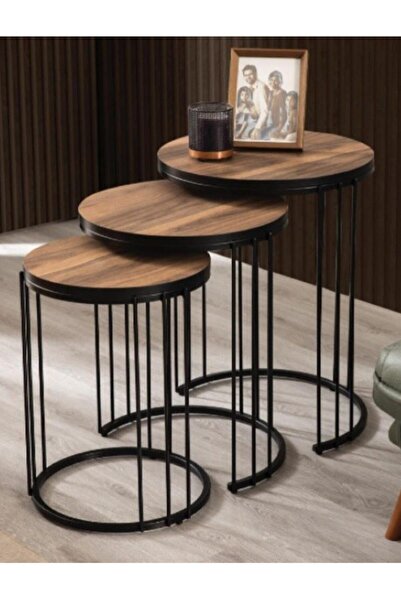 Mobievim Roma Ceviz Kaplama  Mdf  3^lü Zigon Sehpa