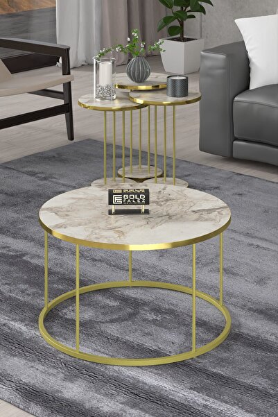 GOLDFALEZ Orta Sehpa Ve Zigon Sehpa Terra Set Gold Efes