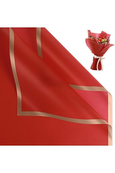 roco paper ورق باقة زهور حمراء - حافة ذهبية، مقاس 58 × 58 سم - 20 قطعة