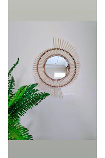BOHEM 60cm Bambu Dekoratif Ayna , Çubuklu Ayna , Ayna