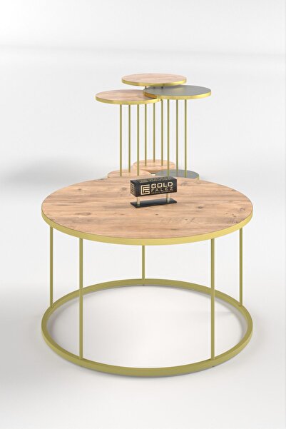 GOLDFALEZ Orta Sehpa Ve Zigon Sehpa Terra Set Gold Antrasit Ceviz