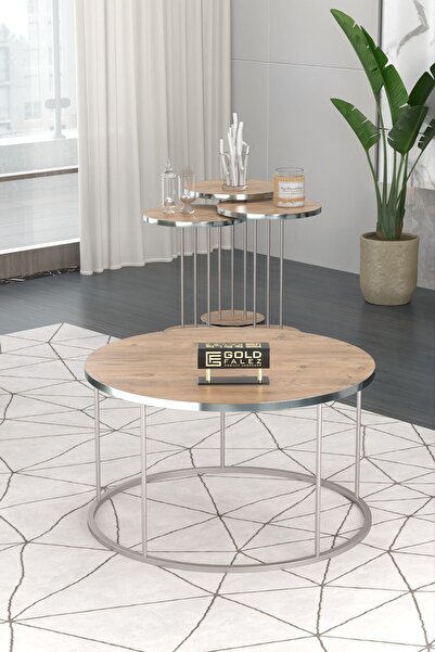 GOLDFALEZ Orta Sehpa Ve Zigon Sehpa Terra Set Gümüş Ceviz