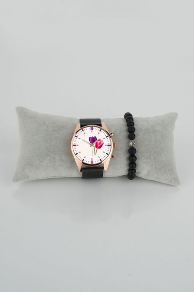 STONY Sevgili Saati Love Minimalist Güller Beyaz Fon Kadın Kol Saati Bileklik...