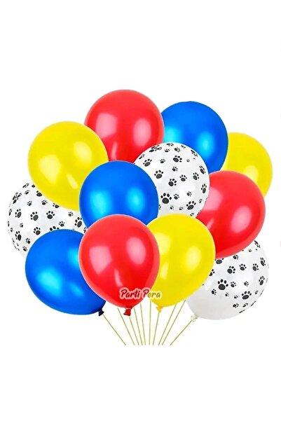 parti pera Pati Baskılı Balon Kırmızı Mavi Sarı Pastel Balon Seti Toplam 12 B...