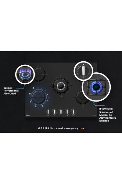 Tommatech Tao7001bg Wok Gözlü Ankastre Gazlı Ocak 70 Cm Siyah Cam