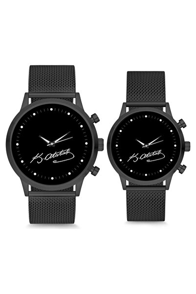 STONY Siyah Sade Kadran Atatürk İmzalı Çift Sevgili Kol Saati