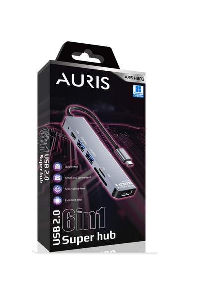 güvenlisepet Auris Type-c To USB 6in1 Port Macbook Uyumlu Çevirici USB 2.0 HDMI 4K/30hz PD + Kart Okuyucu Hub