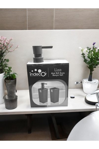 vesplast Modern Square Bathroom Set: Soap Dispenser and Toothbrush Holder, GRAY (ANTHRACITE)