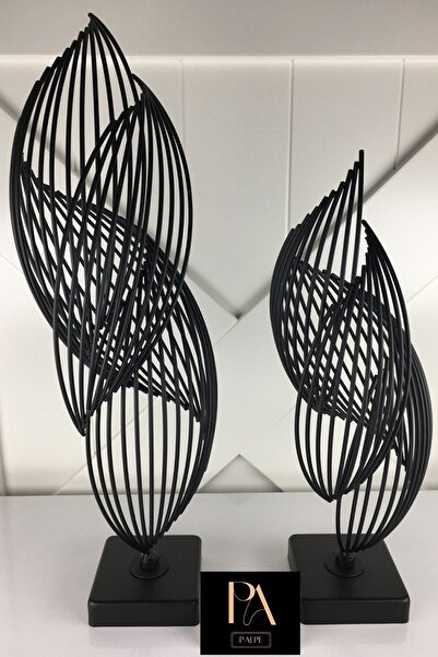 Palpe Siyah 2'li Metal Dekoratif Obje Biblo Süs Eşya Salon Aksesuar Tv Sehpa Masa Konsol Ofis Salon Dekor