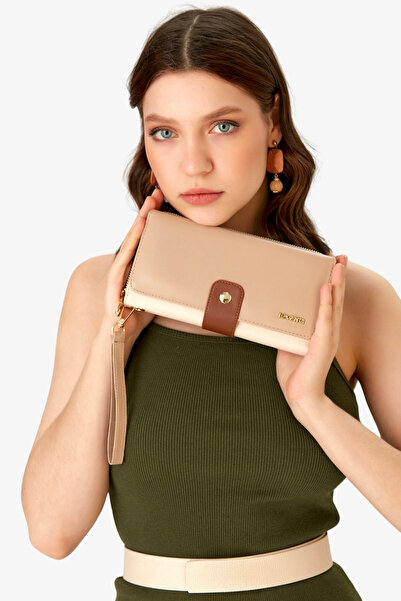 LOVENTA Dámská kombinace velké barevné peněženky a kabelky Nude Tan Xl