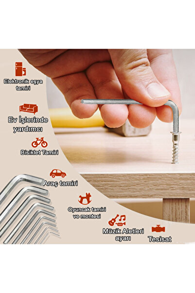 Kenet Ticaret 9'lu Çelik Alyan Anahtar Seti (BİRER ADET 2MM-2,5MM-3MM-3,5MM-4-5MM-6MM-8MM-10MM)