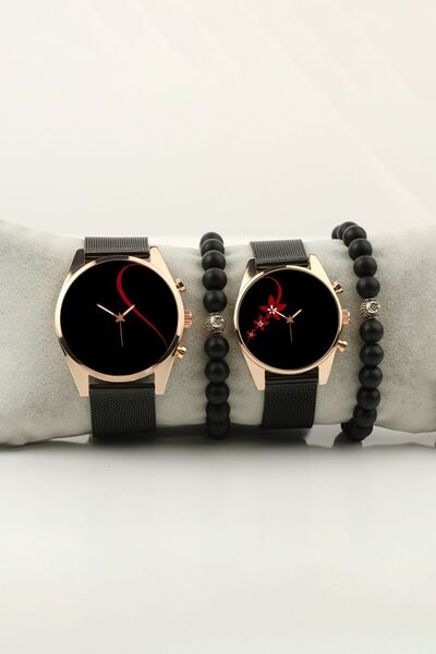 STONY Sevgili Saati Sade Kalp Çiçek Tasarım Kasa Çift Kol Saati Set Bileklik ...