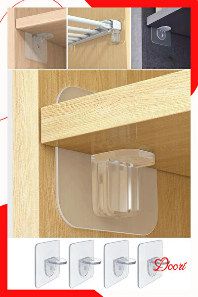 Doori 4 Adet Yapışkanlı Raf Destek Mandalı Dolap Raf Tutucu Dolap Düzenleyici 6x6 cm.