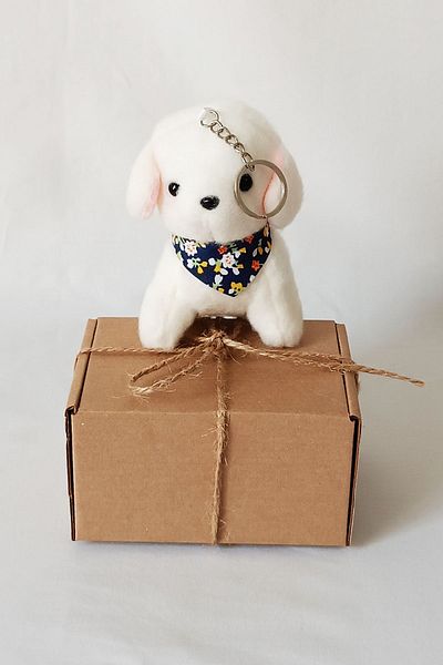 dudu kids Plush Dog Keychain - 12 cm - With Scarf - White - Birthday Hdys - Bag Ornament - Toy