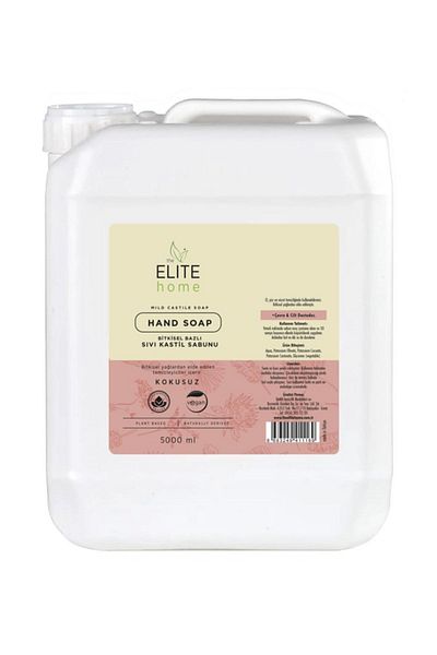 The Elite Home Vegetable Based and Vegan Certified Liquid Hand Soap Unscented 5 Kg