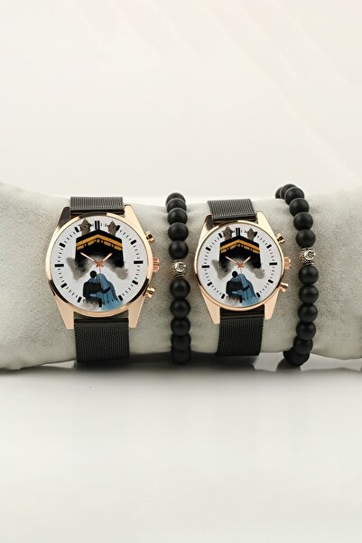 STONY Kabe Resmi Çift Figür Gold Kasa Çift Kol Saati Set Bileklik Hediye Bay