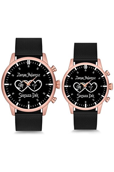 STONY Çift Saatleri Sevgili Saati İçiçe Kalp Sonsuza Dek İsimli ve Tarihli Çi...