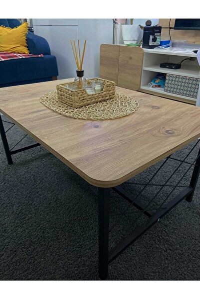 Tapacım Oval Kesim Sehpa , 60x90 Metal Ayaklı Masa , Orta Sepha , Yan Sehpa Atlantik Çam